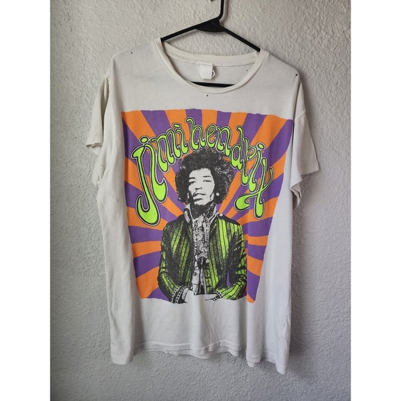 Jimi Hendrix MadeWorn Graphic T-Shirt Medium Purple Orange Vintage Style - Picture 1 of 3